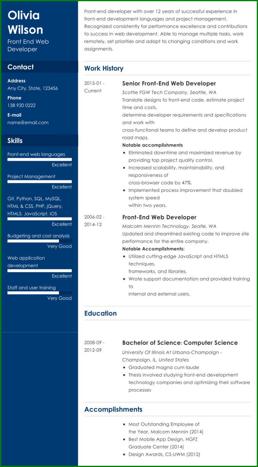 resume sample for online job